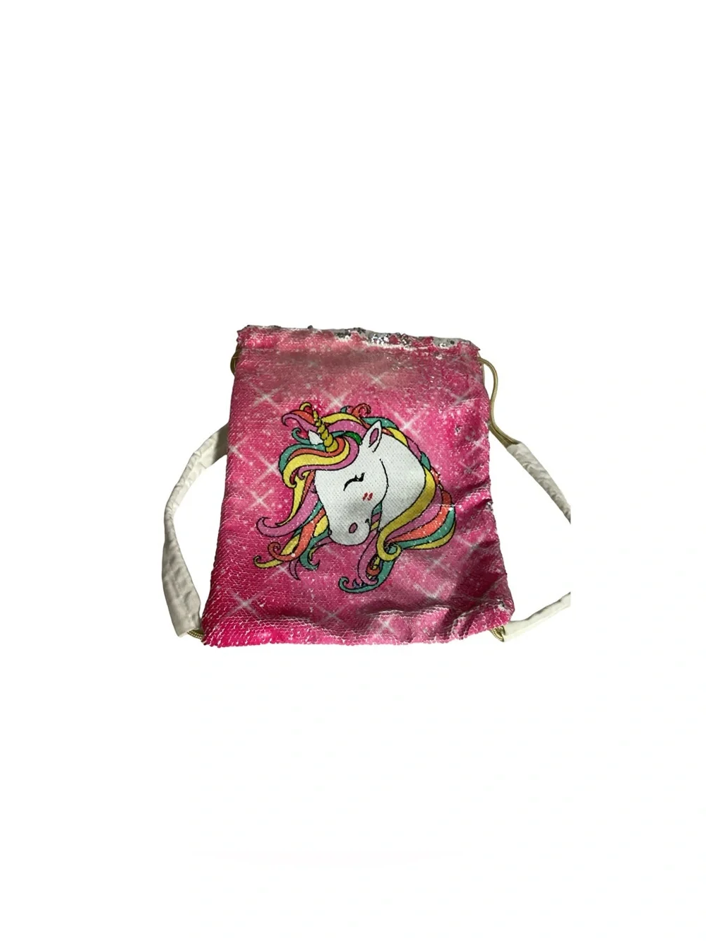 Unicorn Sparkly Sequin Quality Drawstring Large Backpack Bag Pouch